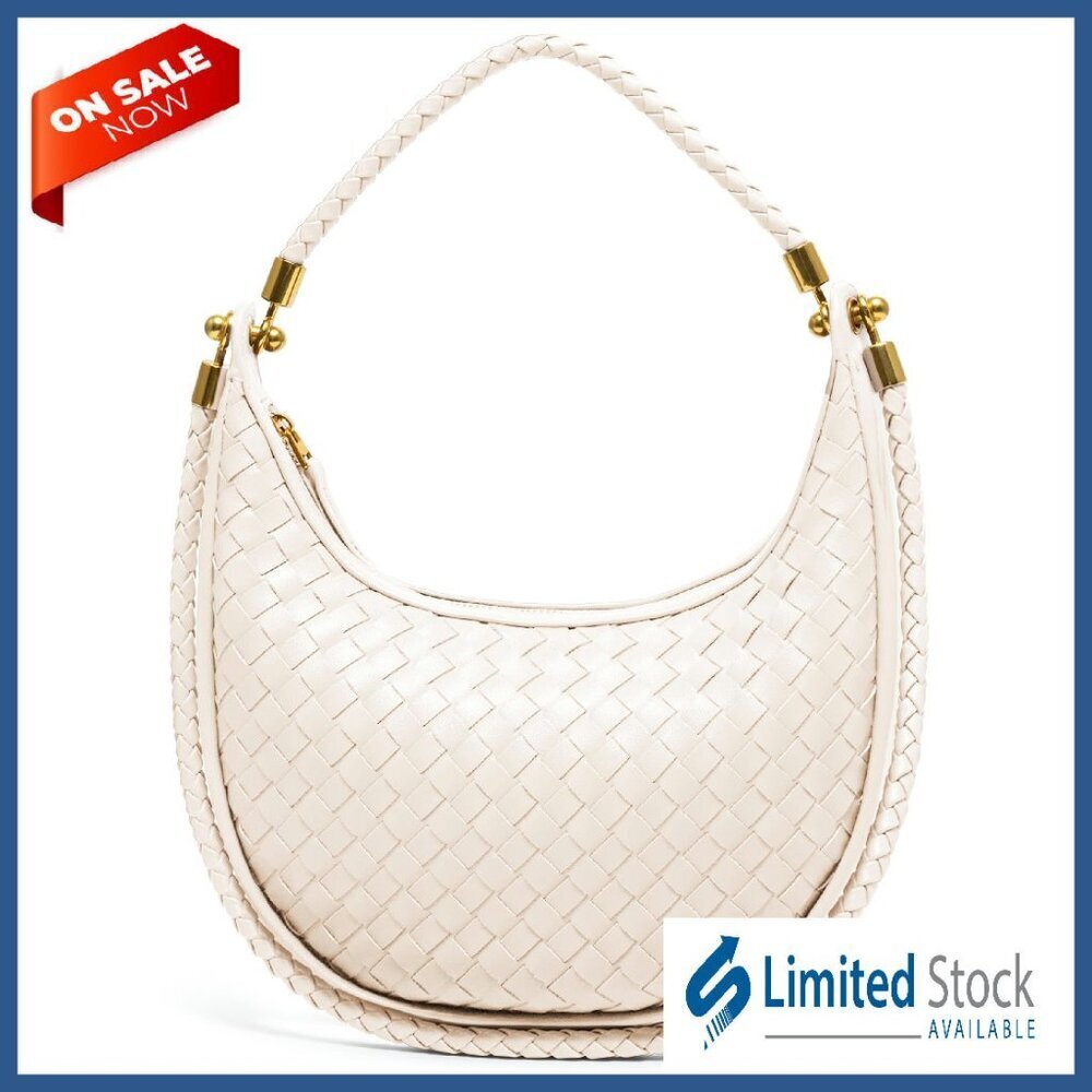 Woven Leather Crescent Shoulder Bag Handbag Top Handle Purse